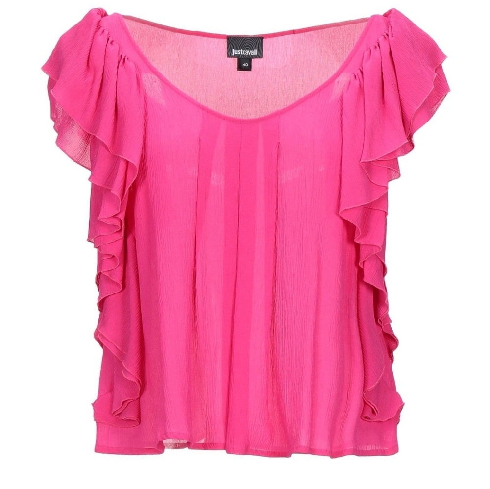 NWOT Just Cavalli pink ruffle sleeves top blouse S